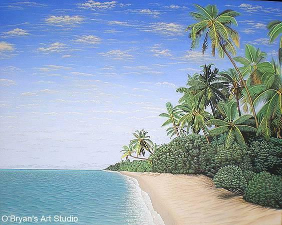 Beautiful Large Tropical Beach Painting: original work on canvas - Los Angeles